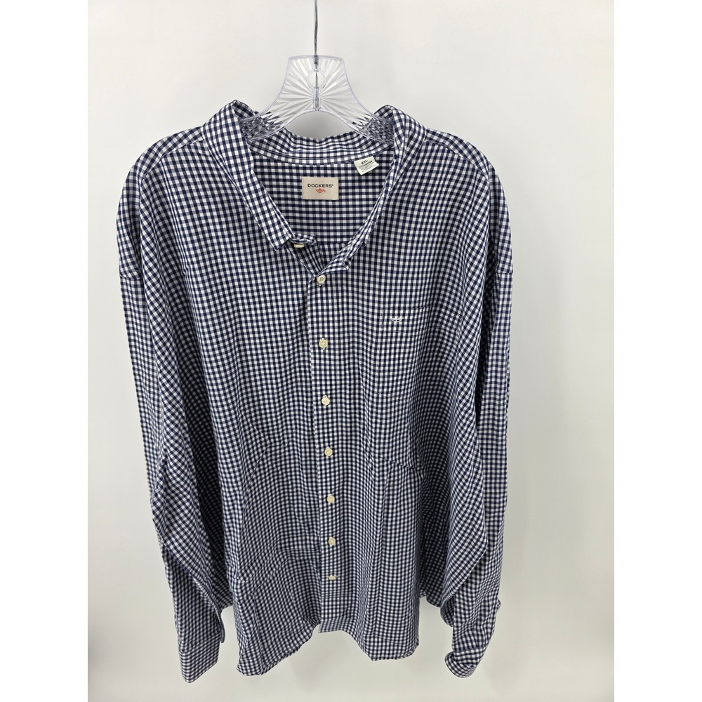 Dockers Mens 4XL Navy Blue Gingham Plaid Long Sleeve Button Down Shirt